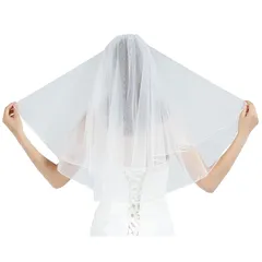 [BEAUTELICATE] ウエディング ベール ショートベール 二層 ショートベール ミドル丈 ドレス用 結婚式 金属製コーム付き ペンシルエッジ 花嫁用品 シンプル エレガント 優雅