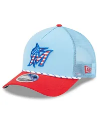 ニューエラ メンズ アクセサリー 帽子 New Era Mens Light BlueRed Miami Marlins 2025 Fourth of July 9FORTY AFrame MCrown Adjustable Trucker Hat Light