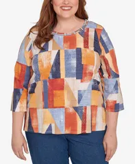 アルフレッド ダナー レディース トップス シャツ クルーネック プラスサイズ カラーブロック Alfred Dunner Plus Size Colorblock Detailed Crew Necのサムネイル
