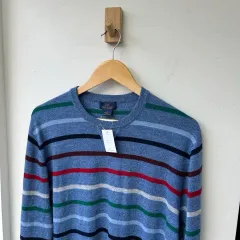 15166 - ブルックス ブラザーズ ストライプ ウール ニット (メリノ ウール 100%)