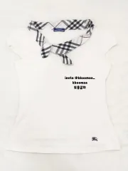 バーバリー ブルーレーベル ノヴァチェック リボン ポイント 白 トップス 半袖Tシャツ