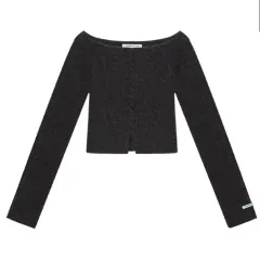 インスタントファンク スリム ウール ニット オフショルダー チャコール