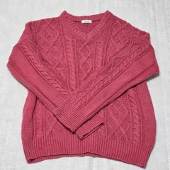 ヴィンテージ) 冬ムード 森ガール ピンク ケーブル編み Vネック ニット オーバーサイズ