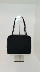シャネル ブラックチェーン コットン ショルダーバッグ