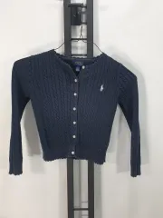 ポロ ラルフローレン キッズ ケーブル編み カーディガン コットン ニット ネイビー Girls s 7y