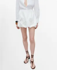 マンゴ レディース ボトムス スカート 刺繍 MANGO Womens Embroidered Balloon Skirt White ホワイト