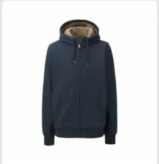 ユニクロ ボアスウェット フルジップアップ フーディー ネイビー M