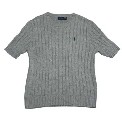 M POLO RALPH LAUREN グレー ケーブル 半袖 ニット