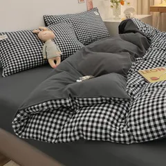 新品 「§ｚｚ．ｌｕｘｉ」布団カバーセット セミダブル 4点セット ins ストライプ 無地 コントラストカラー シンプル 寝具カバー 洋式・和式兼用 ベッドカバー 掛け布団カバー ボックスシーツ 枕カバー シーツカバー 肌に優しい ピーチスキン加工 北欧風
