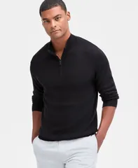 アルファニ メンズ アウター ニット・セーター Alfani Mens Long Sleeve Textured QuarterZip Sweater Deep Black ブラックのサムネイル