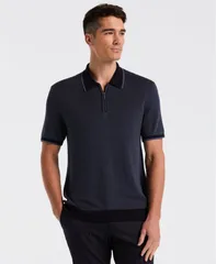 ペリーエリス メンズ トップス ポロシャツ Perry Ellis Mens BiColor Stitch QuarterZip Short Sleeve Polo Shirt Vintage Indのサムネイル