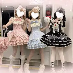 ロリータ ファッション ケーキ ONE PIECE プリンセス 半袖 OP doll感 帽子 セット (3 COLOR