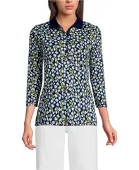 ランズエンド レディース トップス ポロシャツ コットン Lands End Womens 34 Sleeve Supima Cotton Polo Shirt Navy mini bloom floのサムネイル