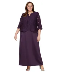 アレックスイブニングス レディース トップス ワンピース プラスサイズ レース ジャケット Alex Evenings Plus Size Lace Dress Jacket Eggplant