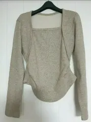 (新品)スクエアネック シャーリング オートミール ベージュ カーディガン長袖Tシャツ