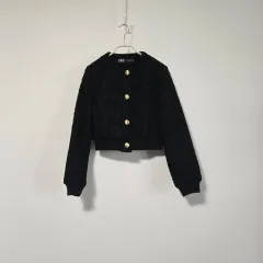 0075 ザラ ブラック ツイード クロップド ジャケット xs