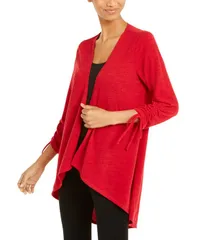 ニューヨークコレクション レディース アウター ニット・セーター カーディガン NY Collection OpenFront DrawstringCuff Cardigan Jester Red レッド