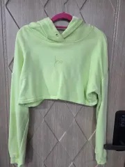 LINE クロップド WHO フード Tシャツ ライトグリーン