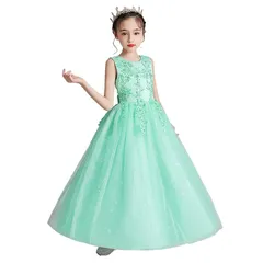 [Ｋａｙｉｙａｓｕ] 子供ドレス ピアノ 発表会 女の子 フォーマル ロングドレス 結婚式 卒業式 パーティー 刺繍 入園式 120-170 3－13歳に適合(160 ライトグリーン)