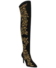 カール ラガーフェルド レディース シューズ ブーツ・レインブーツ KARLAGERFELD PARIS Rhodri Rococover the Knee Boots Black Gold ブラックのサムネイル