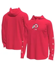 アンダーアーマー メンズ トップス Tシャツ 長袖 Under Armour Mens Red Utah Utes Tech Stretch LongSleeve Hooded TShirt Red レッド