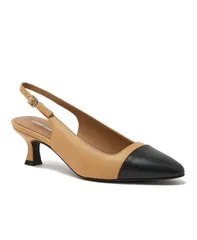 ランズエンド レディース シューズ パンプス キャップ レザー ヒール Lands End Womens Leather Slingback Cap Toe Kitten Heels Tanblack ブラック
