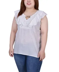 ニューヨークコレクション レディース トップス シャツ プラスサイズ ノースリーブ レース NY Collection Plusize Sleeveless Lace Yoke Top White ホワイト