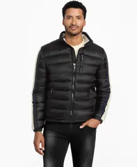 ゲス メンズ アウター ジャケット・ブルゾン GUESS Mens RegularFit ColorBlock Puffer Jacket Jet Black ブラックのサムネイル