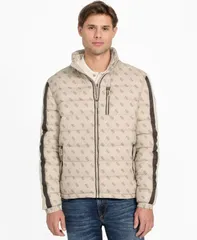 ゲス メンズ アウター ジャケット・ブルゾン GUESS Mens RegularFit ColorBlock Puffer Jacket Beige ベージュのサムネイル