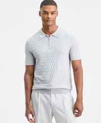 アルファニ メンズ アウター ニット・セーター ポロシャツ 半袖 Alfani MenshortSleeve Diamond Zipolo Sweater Gray Whisper グレーのサムネイル