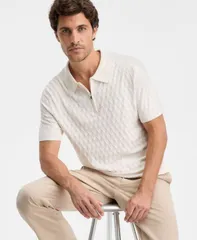アルファニ メンズ アウター ニット・セーター ポロシャツ 半袖 Alfani MenshortSleeve Diamond Zipolo Sweater Antique Cream クリームのサムネイル