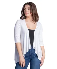 24 セブンコンフォート レディース アウター ジャケット・ブルゾン プチ カーディガン ジャケット 24seven Comfort Apparel Petite Elbow Length Sleeve Open Cardigan Jacket White ホ