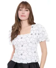 ミューズ レディース トップス シャツ プリント Muse Womens Printed SquareNeck Top White Black ホワイトのサムネイル