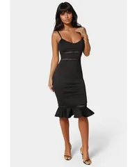 ベベ レディース トップス ワンピース レーストリム ミディワンピース ミディ レース Bebe Womens Lace Trim Flounce Midi Dress Black ブラック