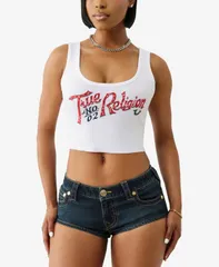 トゥルーレリジョン レディース トップス シャツ True Religion Womens Crystal Rib Crop Tank Top Optic White ホワイトのサムネイル