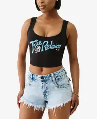 トゥルーレリジョン レディース トップス シャツ True Religion Womens Crystal Rib Crop Tank Top Jet Black ブラックのサムネイル