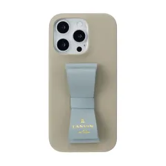 新品 [LANVIN en Bleu] iPhone 16 Pro スリムラップケース Slim Wrap Case Stand & Ring Ribbon 正規品 ランバンオンブルー (Gray×Light Blue)