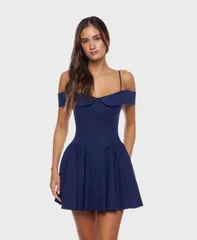 ビーダーリン レディース トップス ワンピース B Darlin Juniors Sweetheart SpaghettiStrap ColdShoulder Twill Fit Flare Dress Navy ネイビー