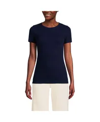 ランズエンド レディース トップス Tシャツ プチ シャツ Lands End Petite Micro Rib TShirt Deep sea navy ネイビー