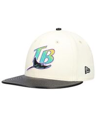 뉴 엘라 남성 액세서리 모자 가죽 New Era Mens Cream Tampa Bay Rays Game Night Leather Visor 59FIFTY Fitted Ha