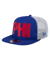 ニューエラ メンズ アクセサリー 帽子 プリント New Era Mens Royal Philadelphia 76ers Puff Print Team Code AFrame 9FIFTY Trucker Snapback Hat Royal White
