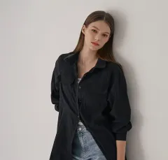 ザラ ツーポケット オーバーサイズ ロング丈シャツ ブラック XS