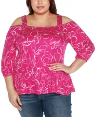 ベルディーニ レディース トップス シャツ プラスサイズ Belldini Black Label Plus Size Embellished Cold Shoulder Top Petal Pink ピンク