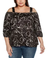 ベルディーニ レディース トップス シャツ プラスサイズ Belldini Black Label Plus Size Embellished Cold Shoulder Top Black ブラック