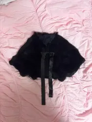 ブラック ファー カーディガン/ショール ゴシック風ゲームキャラ レディース ヴィンテージ 日本ブランド