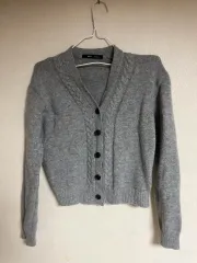 ケーブル編みニットカーディガン グレー free