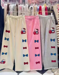 ハローキティ リボン ワイド トレーナー ズボン 2 (M L XL) (3 COLOR)