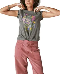 ラッキーブランド レディース トップス シャツ フラワー柄 Tシャツ フラワー Lucky Brand Womens Faded Neon Floral Classic TShirt Plum Kitのサムネイル