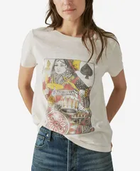 ラッキーブランド レディース トップス シャツ Tシャツ コットン Lucky Brand Womens Cotton Queen Of Spades Boyfriend Tee Soft Pinkのサムネイル