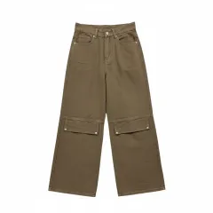 レディースS/ カーキ ワイド カーゴ ズボン